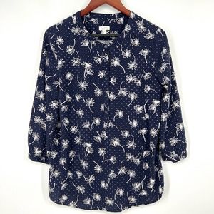 Talbots Womens Size M Medium Navy Blue Floral Blouse Shirt top